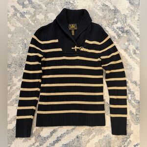 Ralph Lauren Striped Navy Blue and Gold Sweater